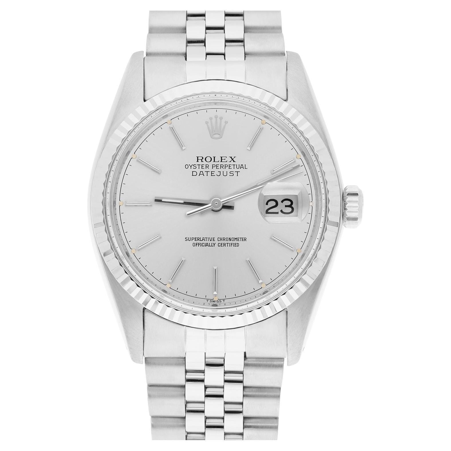 Rolex Datejust 36mm Stainless Steel 16014 Silver Index Dial, Circa 1987 For Sale