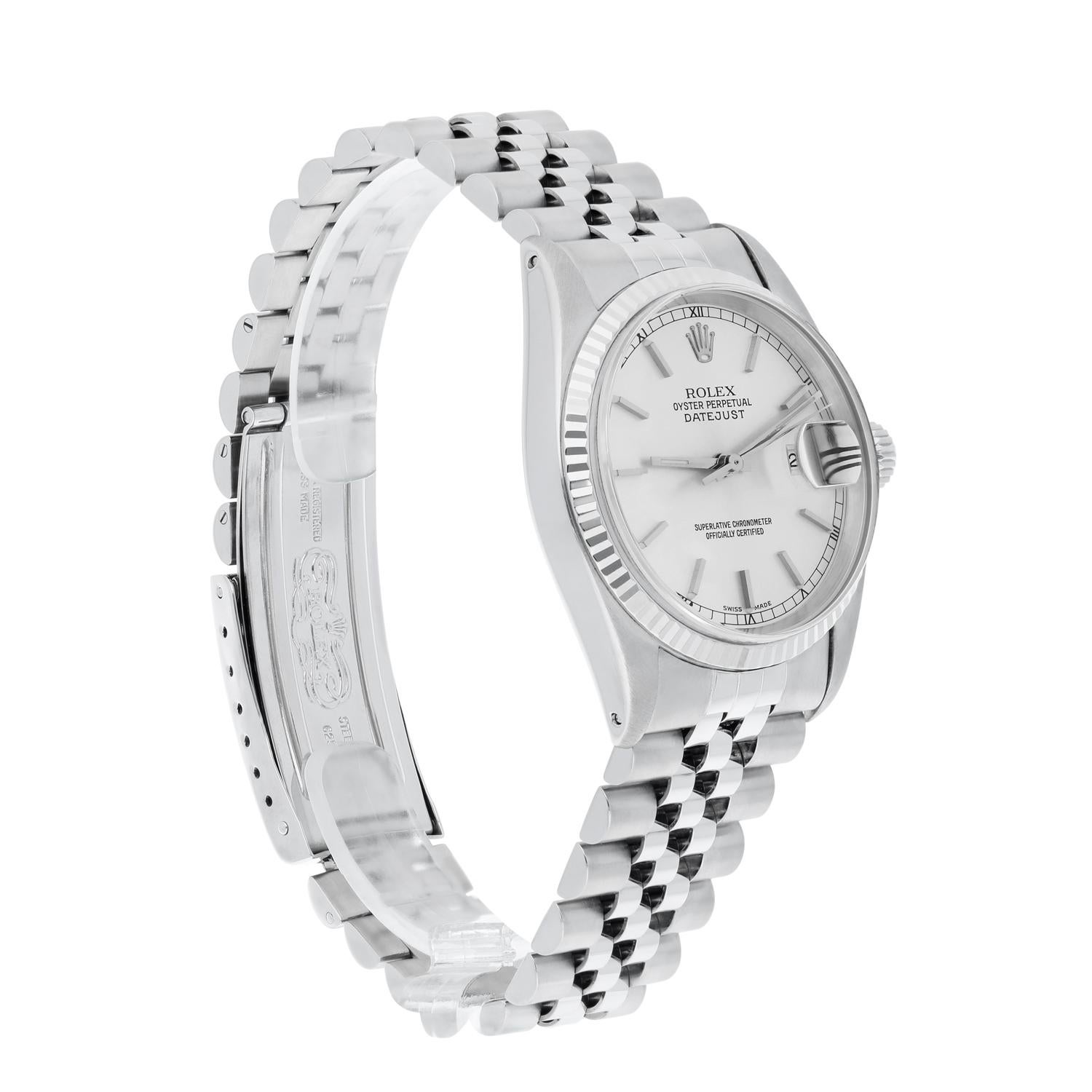 Rolex Datejust 36mm Stainless Steel 16014 Silver Index RT Dial, Circa 1984 For Sale 2