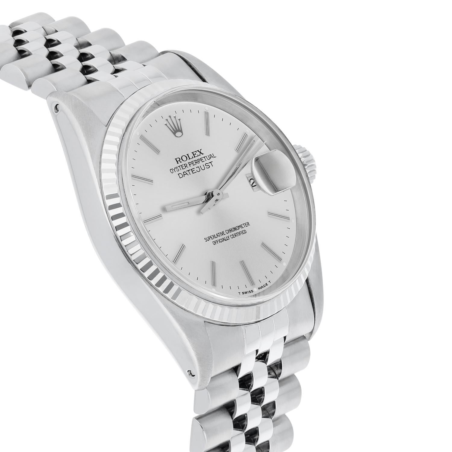Rolex Datejust 36mm Stainless Steel 16014 Silver Stick Dial, Circa 1987 For Sale 1