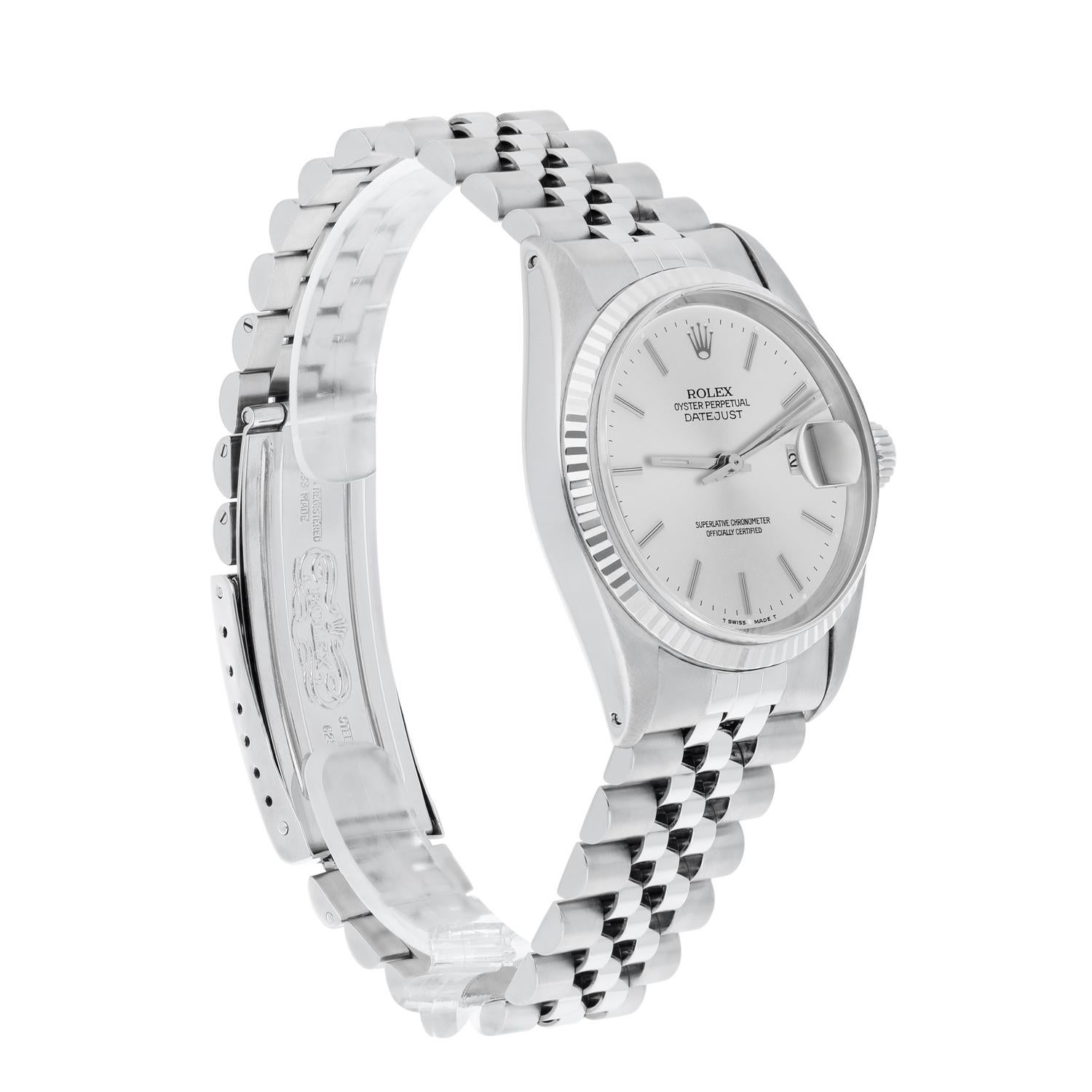 Rolex Datejust 36mm Stainless Steel 16014 Silver Stick Dial, Circa 1987 For Sale 2