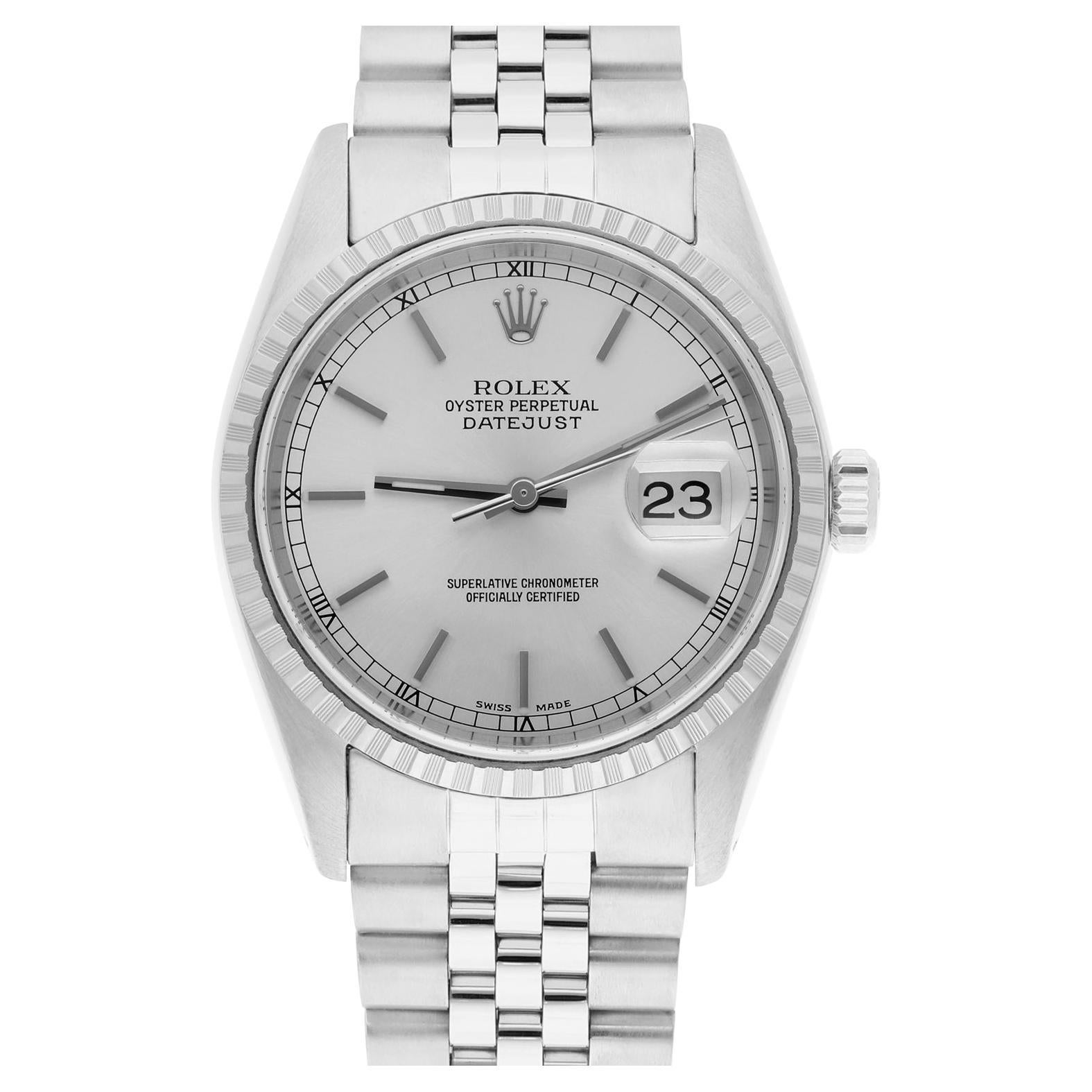 Rolex Datejust 36mm Stainless Steel 16030 Silver RT Index Dial, Circa 1984 For Sale