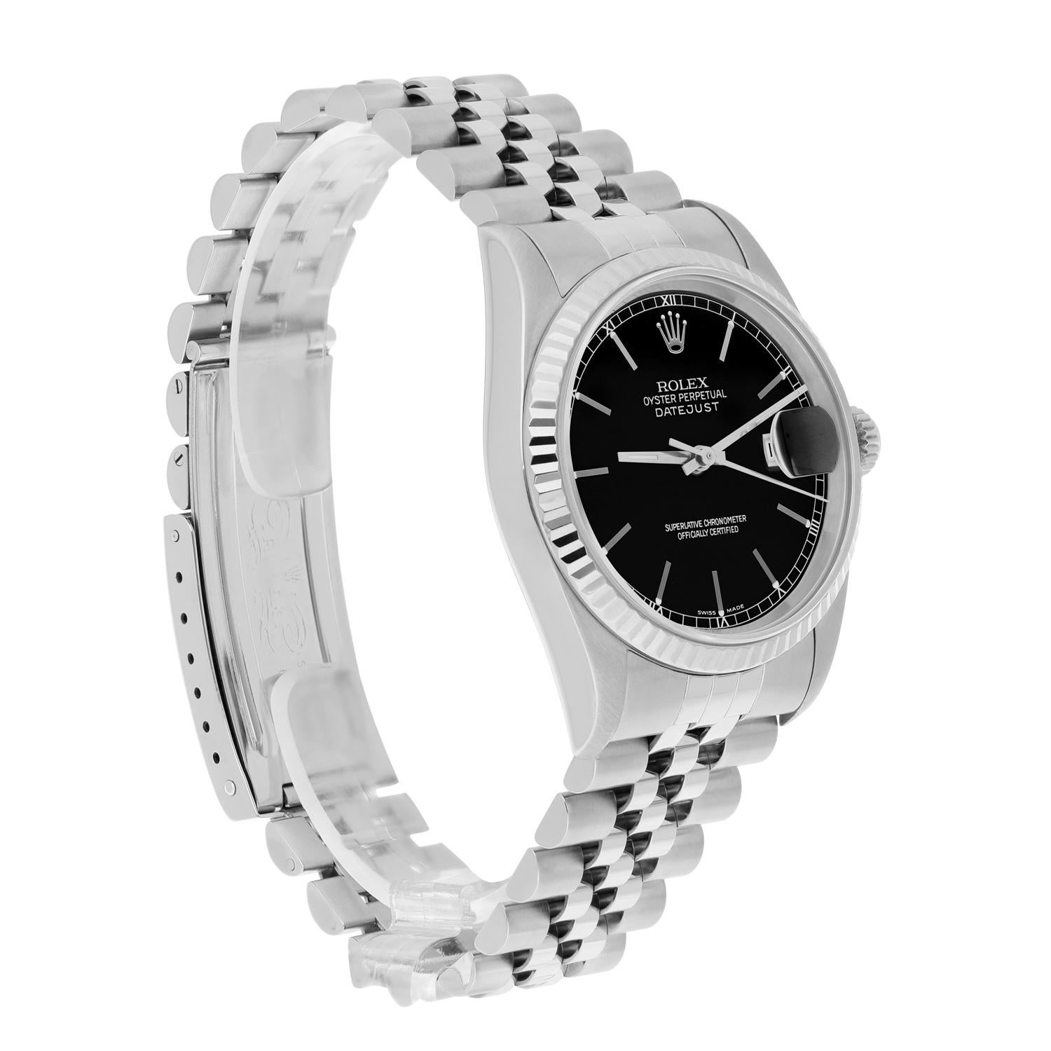 Rolex Datejust 36mm Stainless Steel 16234 Black Index Dial, Jubilee Circa 2000 For Sale 2
