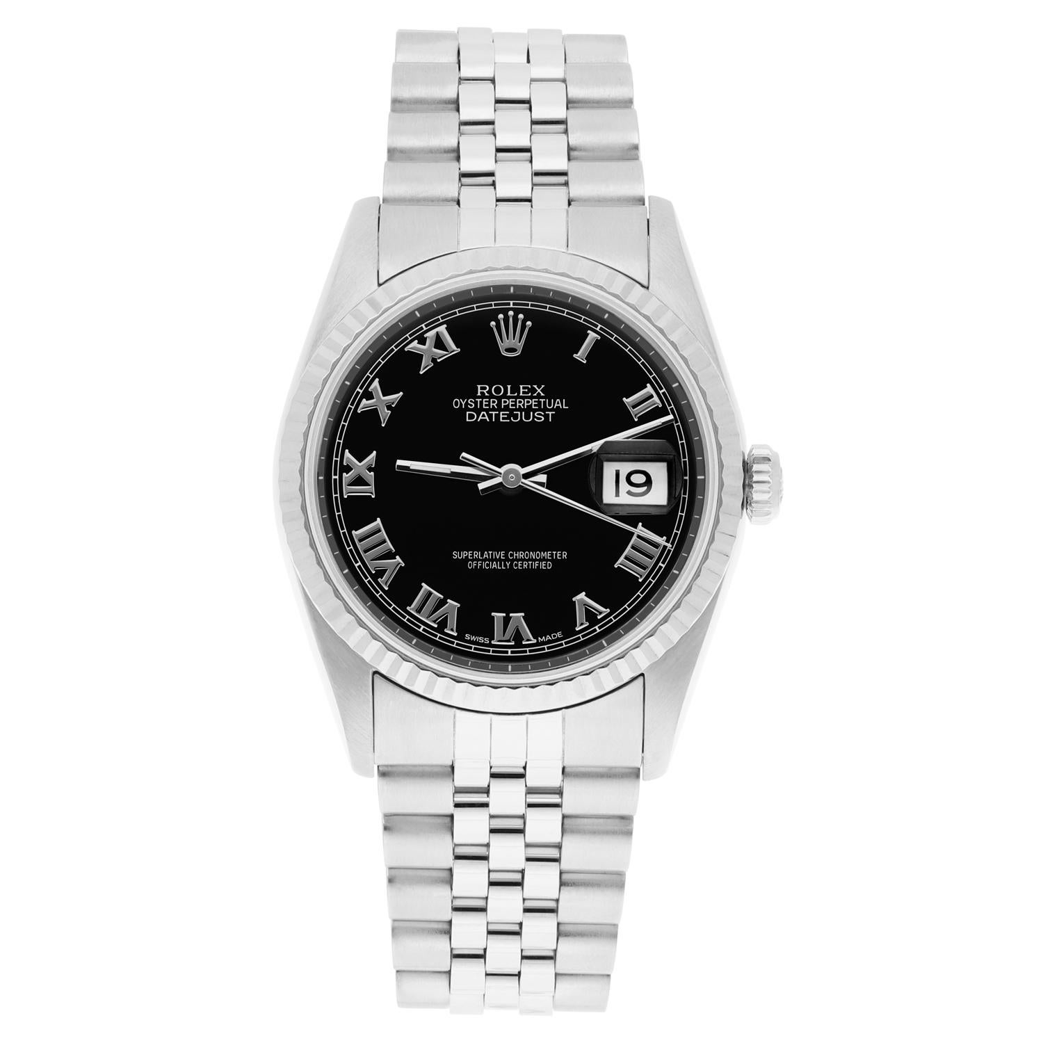 This watch has been professionally polished, serviced and is in excellent overall condition. There are absolutely no visible scratches or blemishes. Model features quick-set movement. Authenticity guaranteed! The sale comes with a jewelry box,
