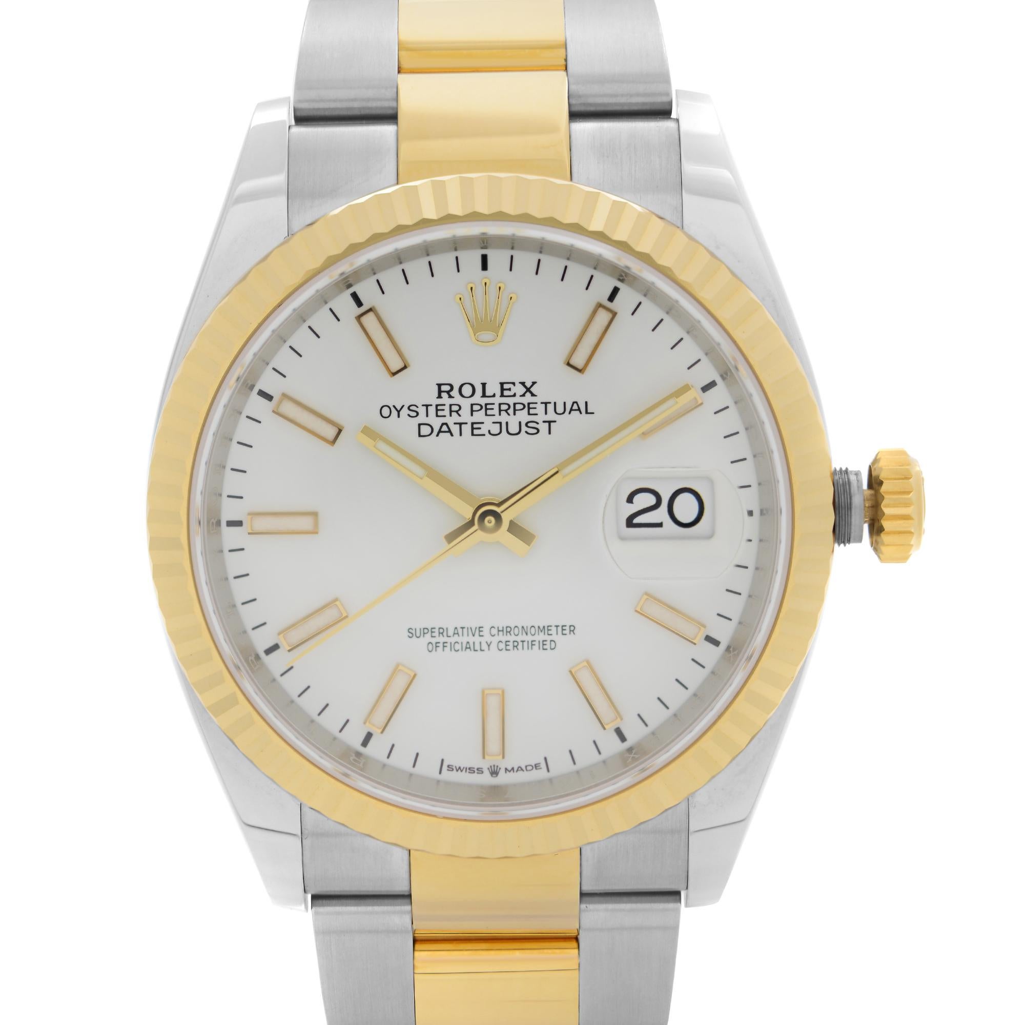 Display Model 2021 Card. Rolex Datejust 36mm 18k Yellow Gold White Dial Stainless Steel Men's Watch 126233. This Beautiful Timepiece Comes with a 2021 Card & is Powered by Mechanical (Automatic) Movement And Features: Round Stainless Steel Case with