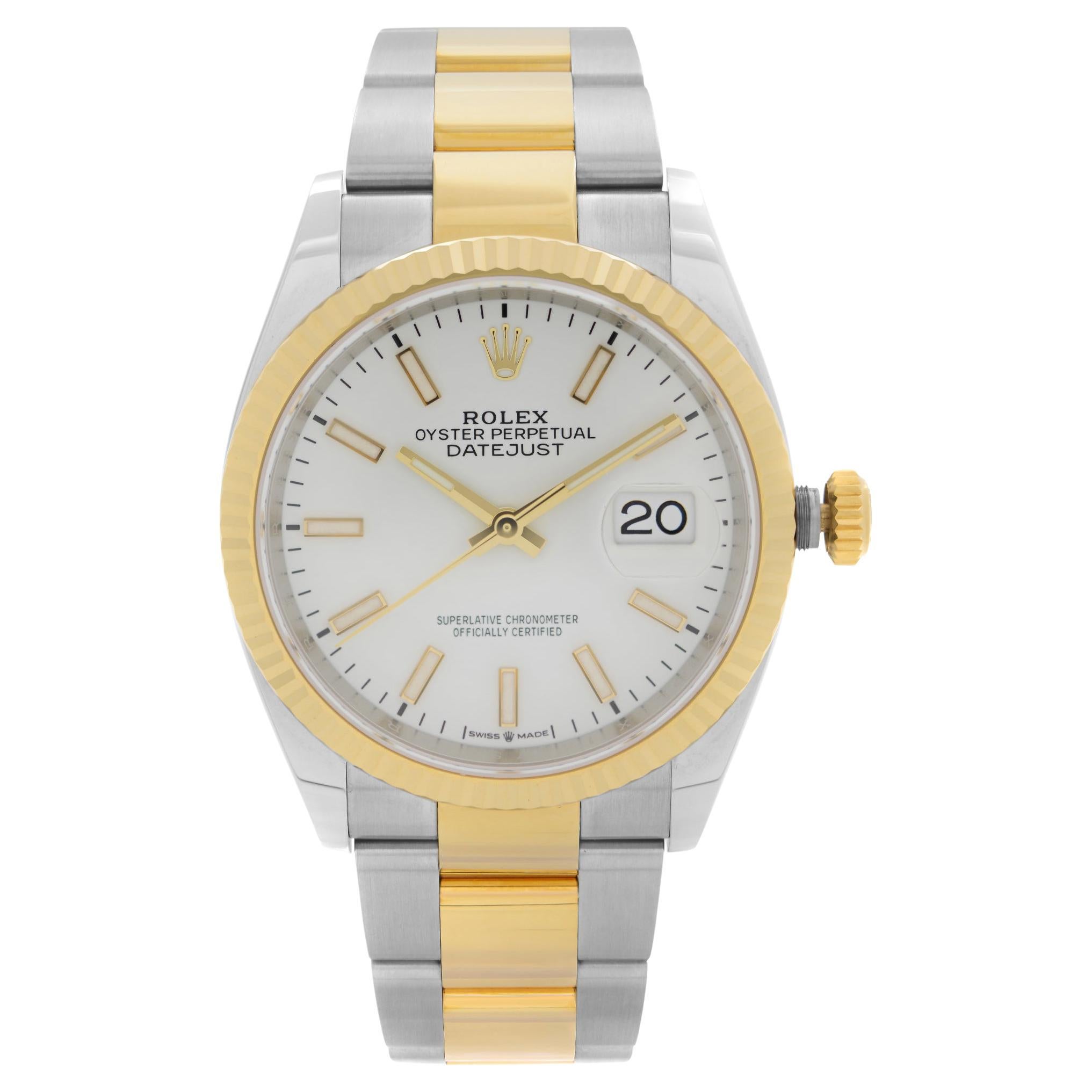 Rolex Datejust Stainless Steel 18k Yellow Gold White Dial Mens Watch 126233
