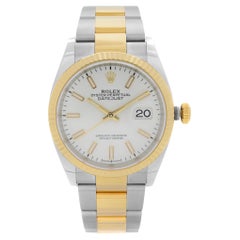 Rolex Datejust Stainless Steel 18k Yellow Gold White Dial Mens Watch 126233