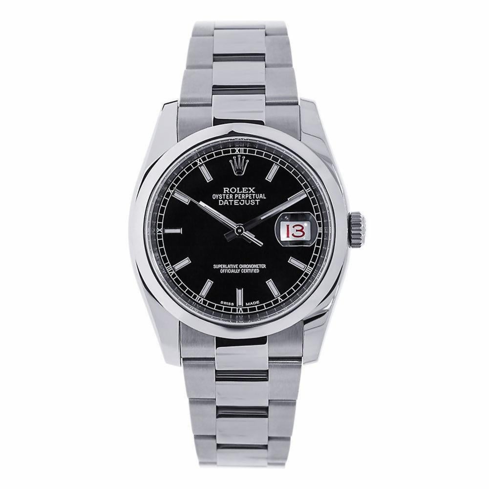 Rolex Datejust Stainless Steel Black Index Dial Watch 116200