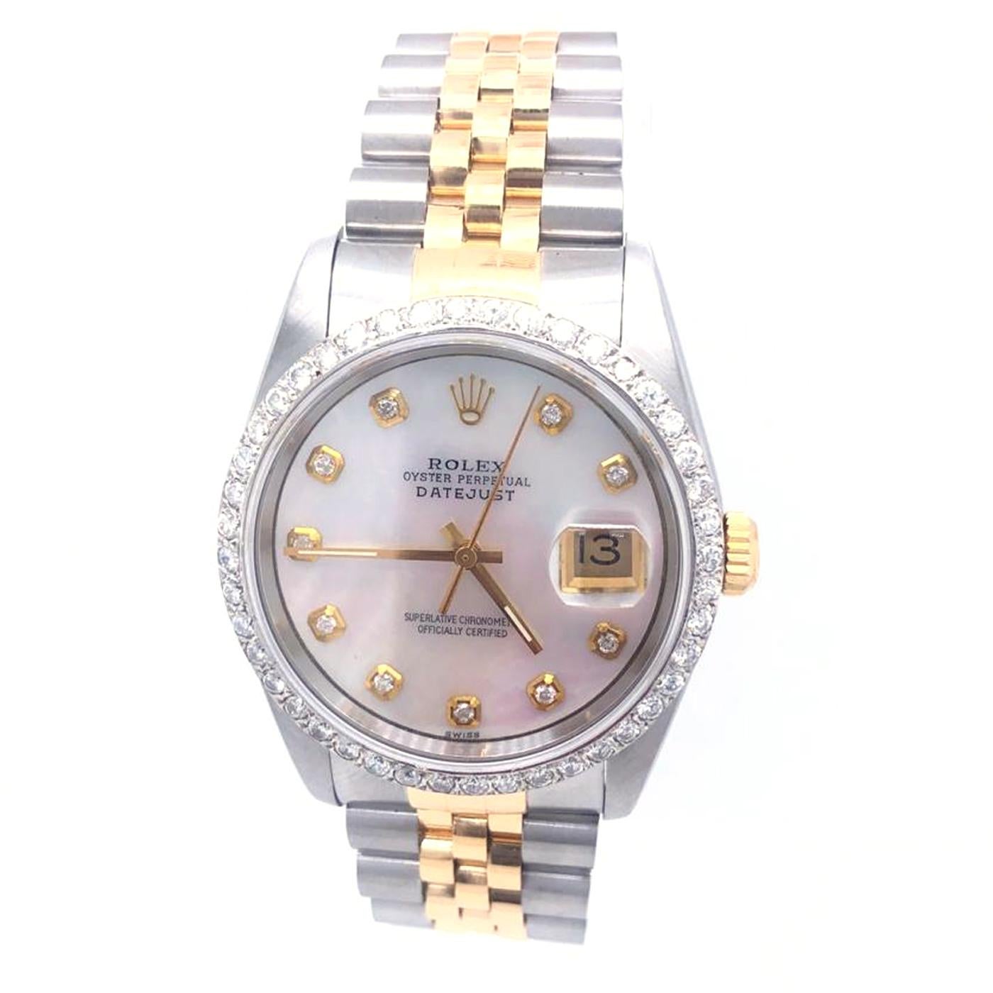 Round Cut Rolex Datejust Stainless Steel Gold 1.25 Caratt Diamond Bezel Jubilee Band 16233