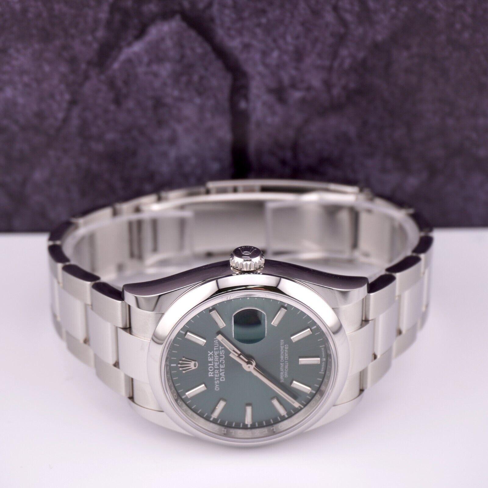 Modern Rolex Datejust 36mm Stainless Steel Green Dial Smooth Oyster Watch Ref: 126200 For Sale