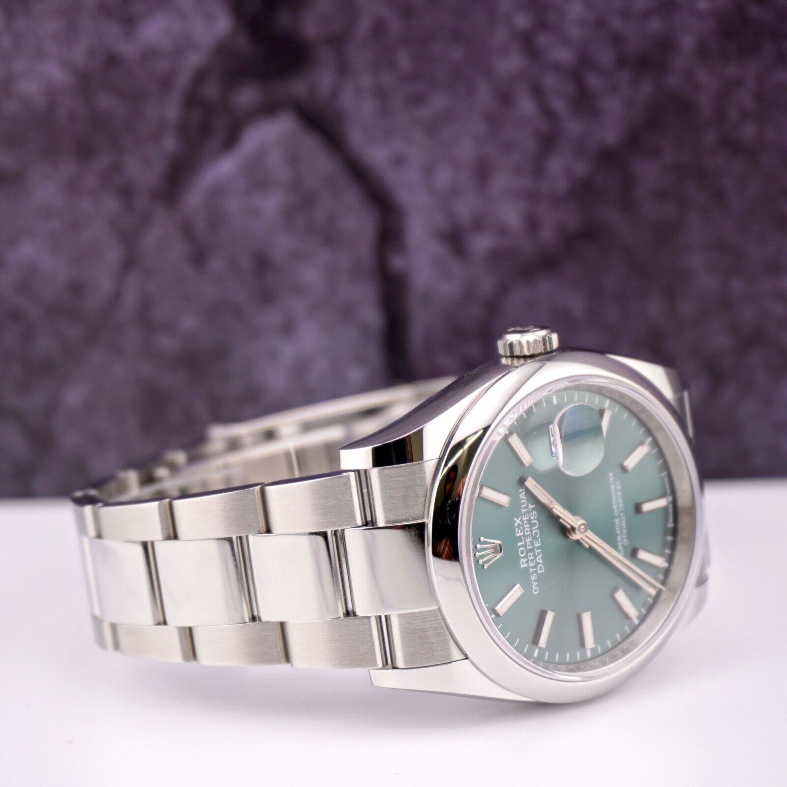 Rolex Datejust 36mm Stainless Steel Green Dial Smooth Oyster Watch Ref: 126200 For Sale 3