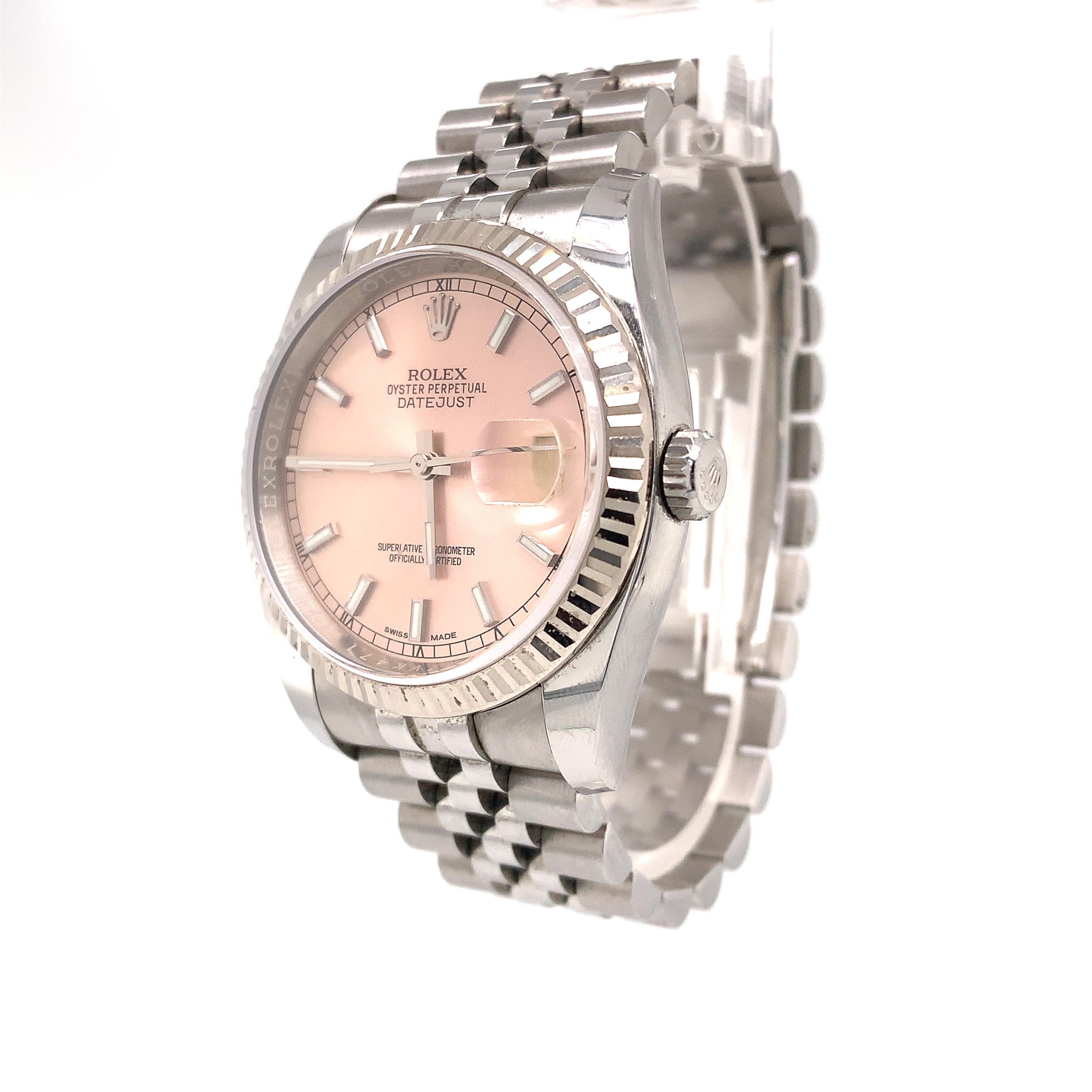 Modernist Rolex Datejust Stainless Steel Pink Dial Jubilee Bracelet 116234