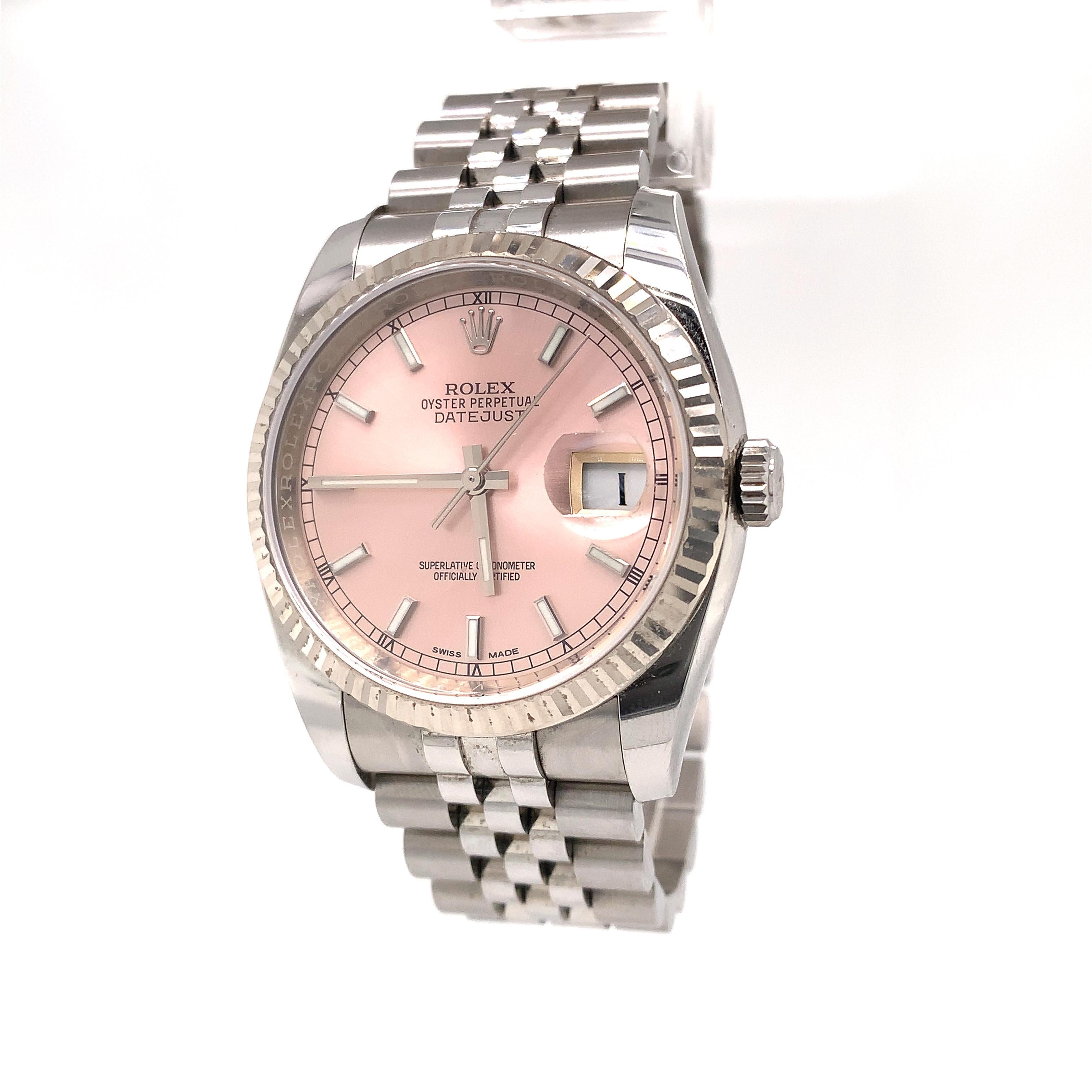 Rolex Datejust Stainless Steel Pink Dial Jubilee Bracelet 116234 In Excellent Condition In Aventura, FL