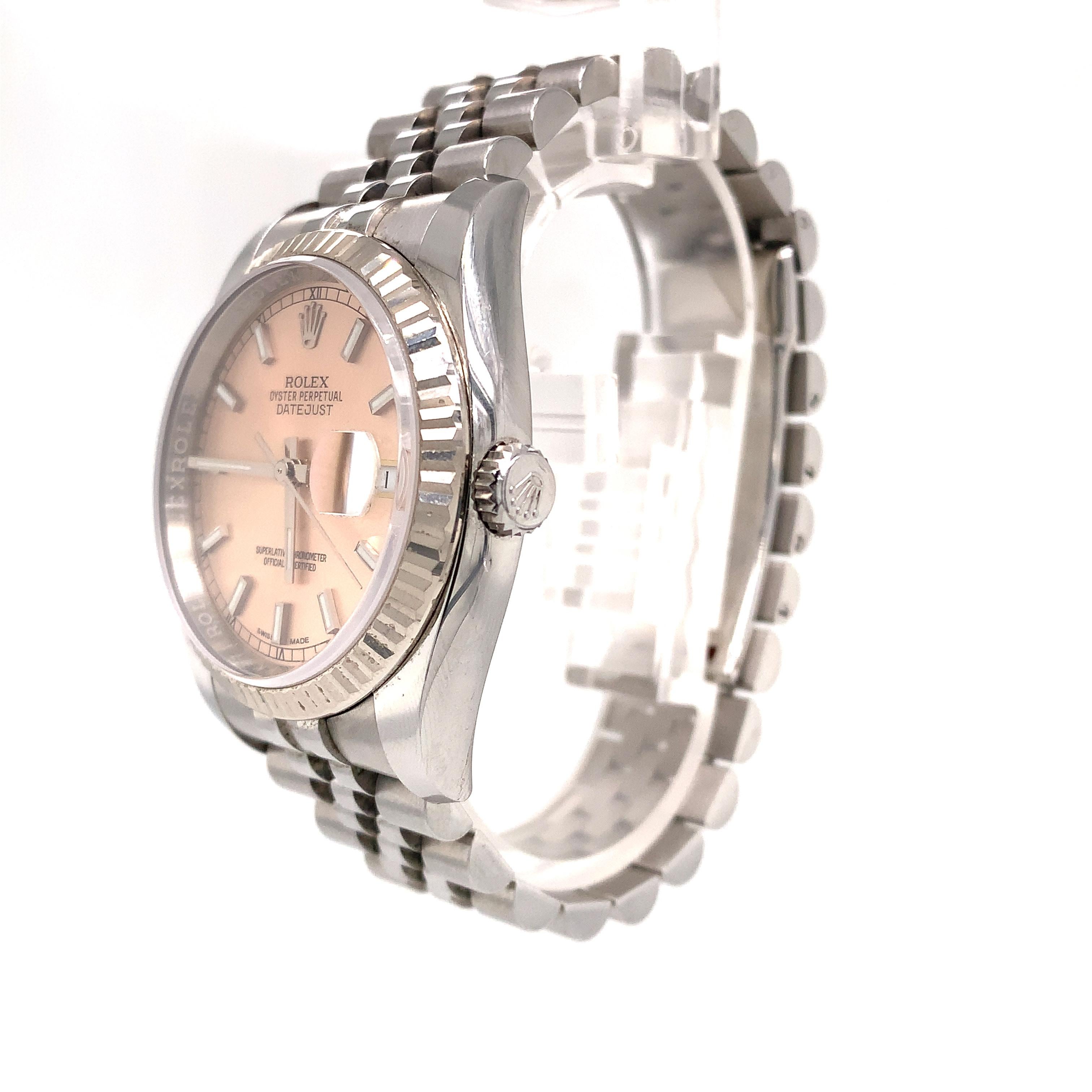 Women's or Men's Rolex Datejust Stainless Steel Pink Dial Jubilee Bracelet 116234