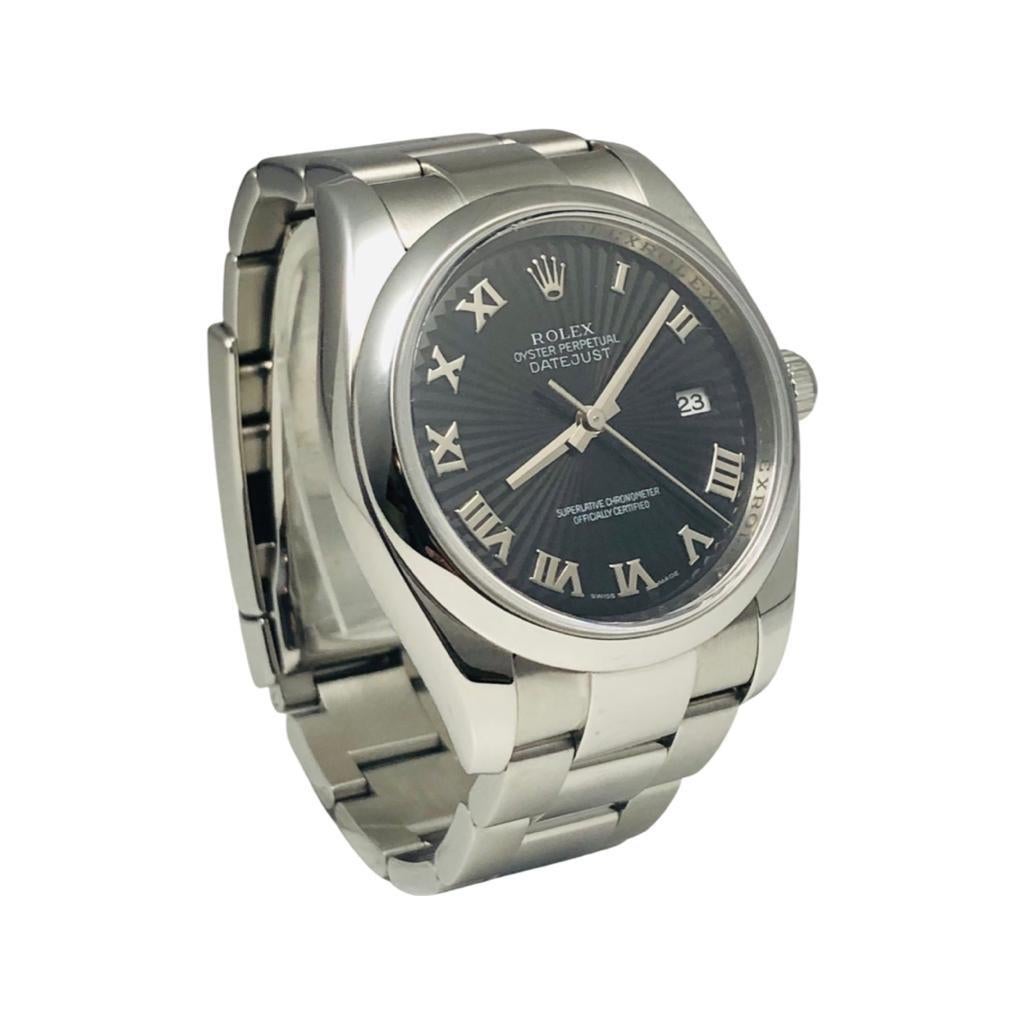 ITEM SPECIFICATIONS:

Brand:  Rolex

Series: Datejust

Model:116200

Case Size:  36 mm

Case Material: Stainless Steel

Bezel:  Domed stainless steel

Hour Markers:  Roman Numerals

Clasp Material:  Oysterclasp

Water Resistance:  330 ft = 100