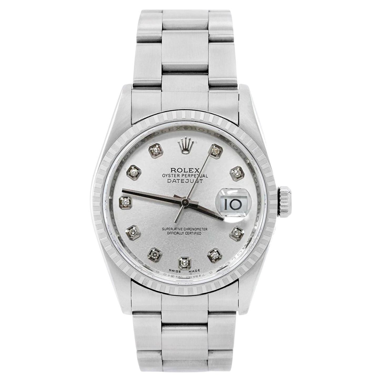 Rolex Datejust Stainless Steel Silver Diamond Dial Steel Men's Watch 116234