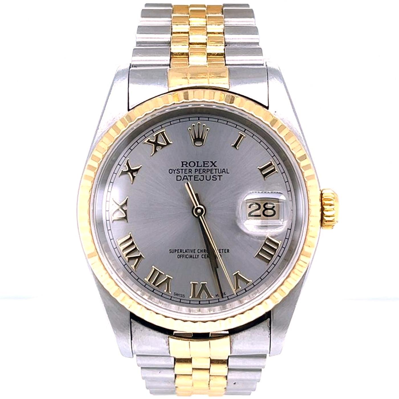 When looking for a distinguished watch, the Rolex Datejust 16233 should be your first port of call. It has featured on many world leaders' wrists. This gents Rolex Datejust 16233 has a 36mm 904L stainless steel case with an 18ct yellow gold fluted