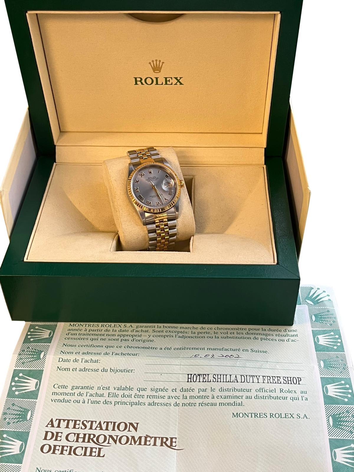 Women's or Men's Rolex Datejust Stainless Steel Silver Roman Dial Fluted Bezel Watch 16233