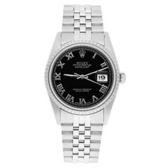 Rolex Datejust 36mm Stainless Steel Watch Black Roman Dial 16220 Circa 2000