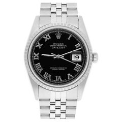 Rolex Datejust 36mm Montre en acier inoxydable Cadran romain noir 16220 Circa 2000