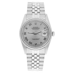 Rolex Datejust 36mm Stainless Steel Watch Silver Roman Dial 16220 Circa 1997