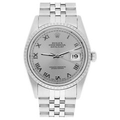 Retro Rolex Datejust 36mm Stainless Steel Watch Silver Roman Dial 16220 Circa 1997