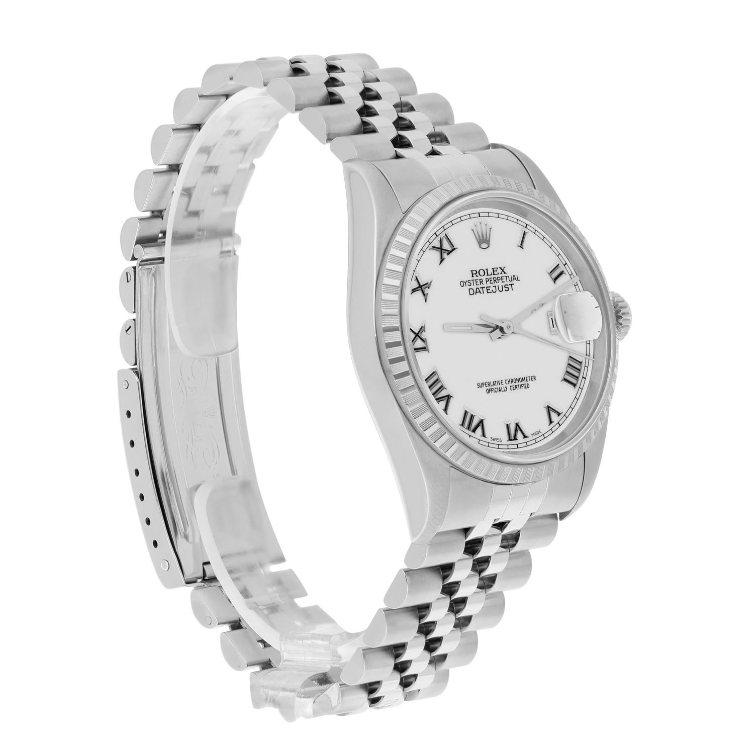 Rolex Datejust 36mm Stainless Steel Watch White Roman Dial 16220 Circa 2000 For Sale 2