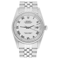 Rolex Datejust 36 mm Edelstahl-Uhr mit weißem römischem Zifferblatt 16220 um 2000