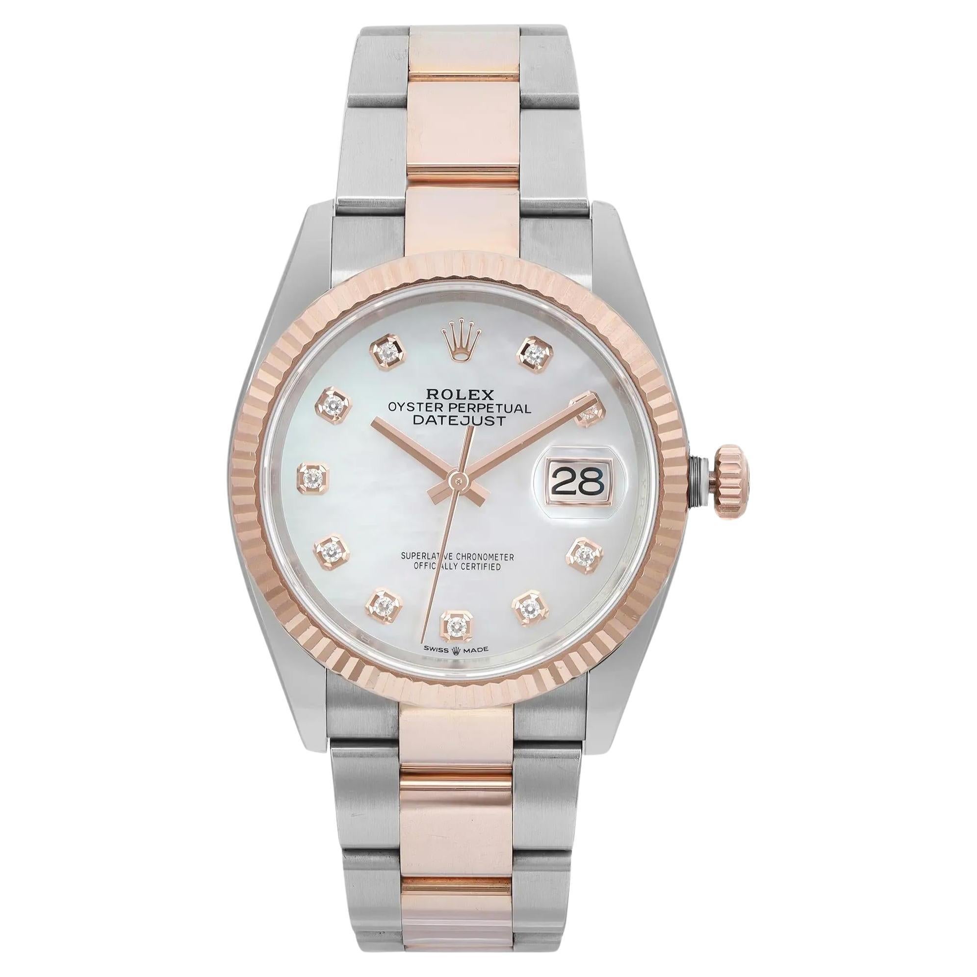 Rolex Datejust 36mm Steel 18k Everose Gold MOP Diamond Dial Unisex Watch 126231 For Sale