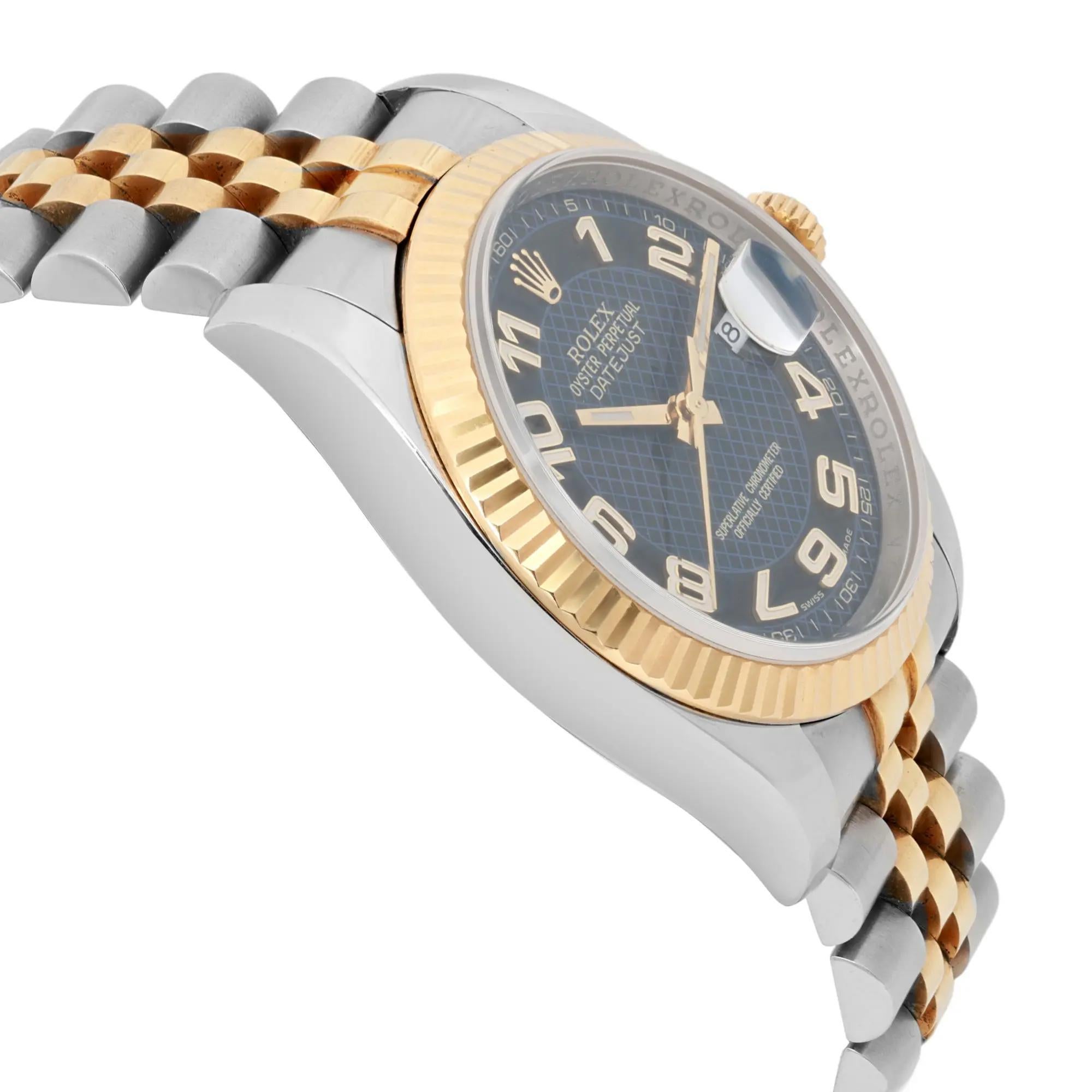 De los hombres Rolex Datejust 36mm Acero Oro 18K Azul Motivo Diagonal Esfera Árabe Reloj 116233 en venta