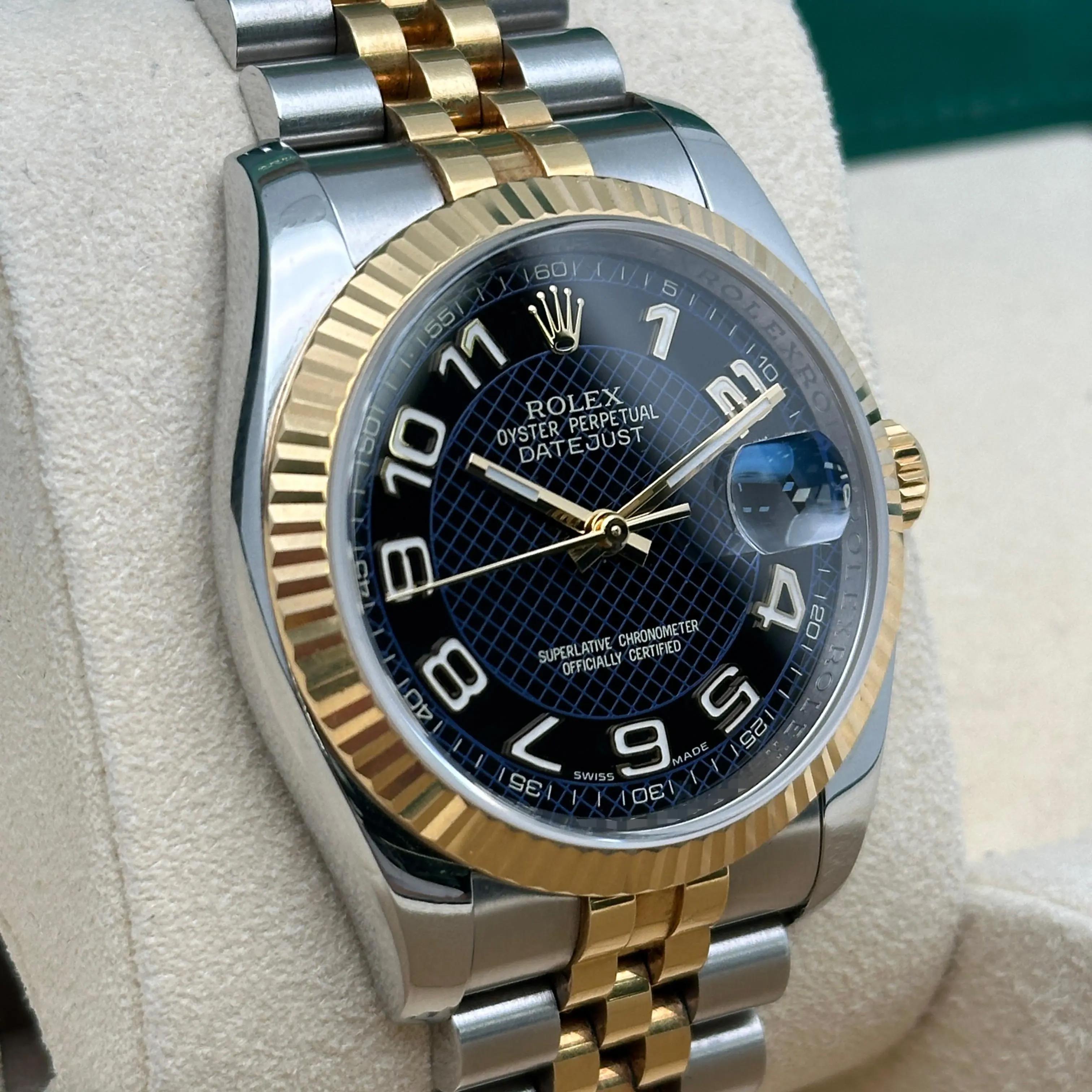 Rolex Datejust 36mm Acero Oro 18K Azul Motivo Diagonal Esfera Árabe Reloj 116233 en venta 5