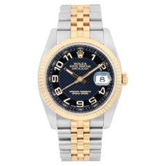 Rolex Datejust 36mm Steele Oro 18K Blu Motivo Diagonale Quadrante Arabo Orologio 116233