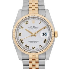 Rolex Datejust 36mm Steel 18K Gold White Roman Dial Automatic Mens Watch 116233