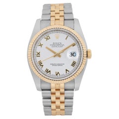 Rolex Datejust 36mm Stahl 18K Gold weißes römisches Zifferblatt automatische Herrenuhr 116233