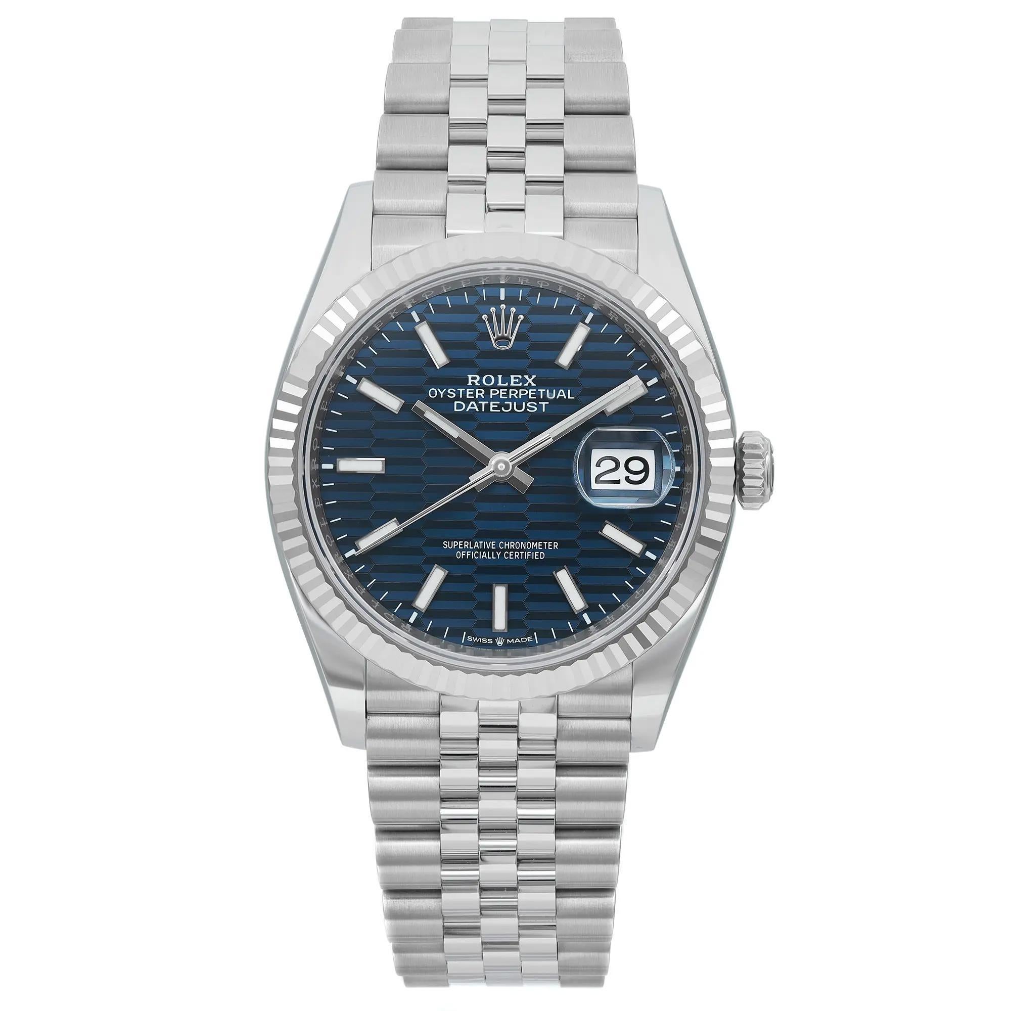 NEW Rolex Datejust 36mm Steel White Gold Blue Motif Dial Jubilee Watch 126234 For Sale 2