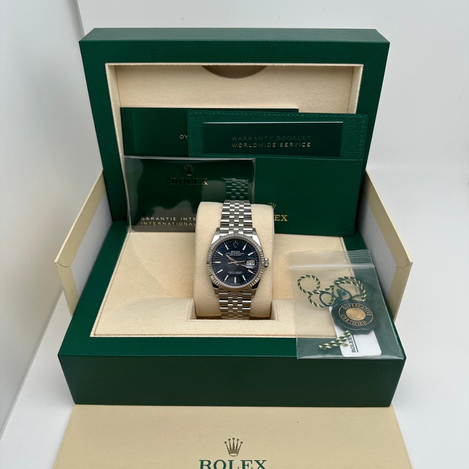 NEW Rolex Datejust 36mm Steel White Gold Blue Motif Dial Jubilee Watch 126234 For Sale 3