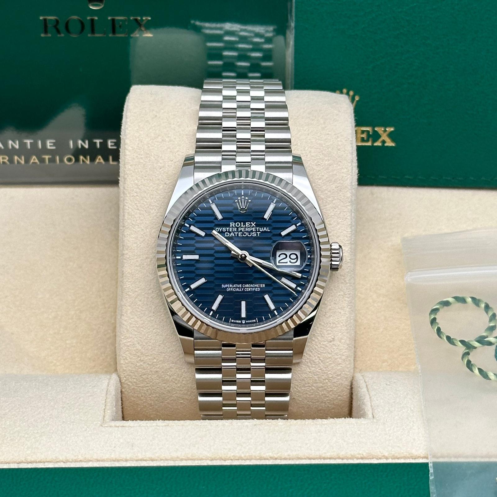 NEW Rolex Datejust 36mm Steel White Gold Blue Motif Dial Jubilee Watch 126234 For Sale 5