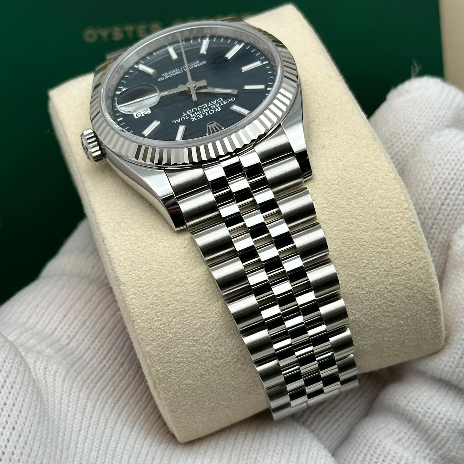 NEW Rolex Datejust 36mm Steel White Gold Blue Motif Dial Jubilee Watch 126234 For Sale 9