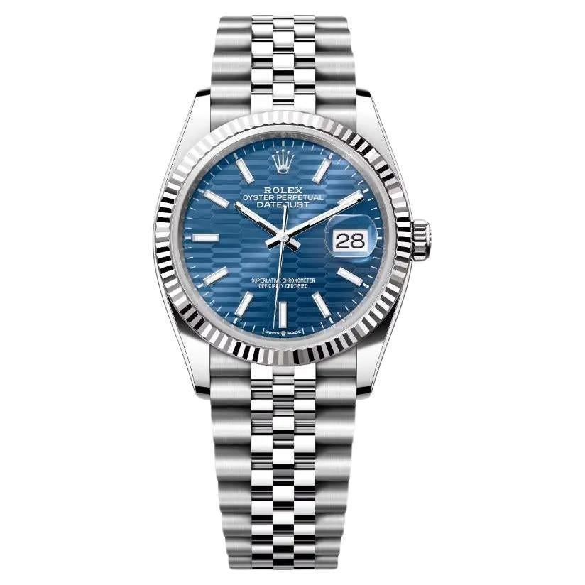NEW Rolex Datejust 36mm Steel White Gold Blue Motif Dial Jubilee Watch 126234 For Sale