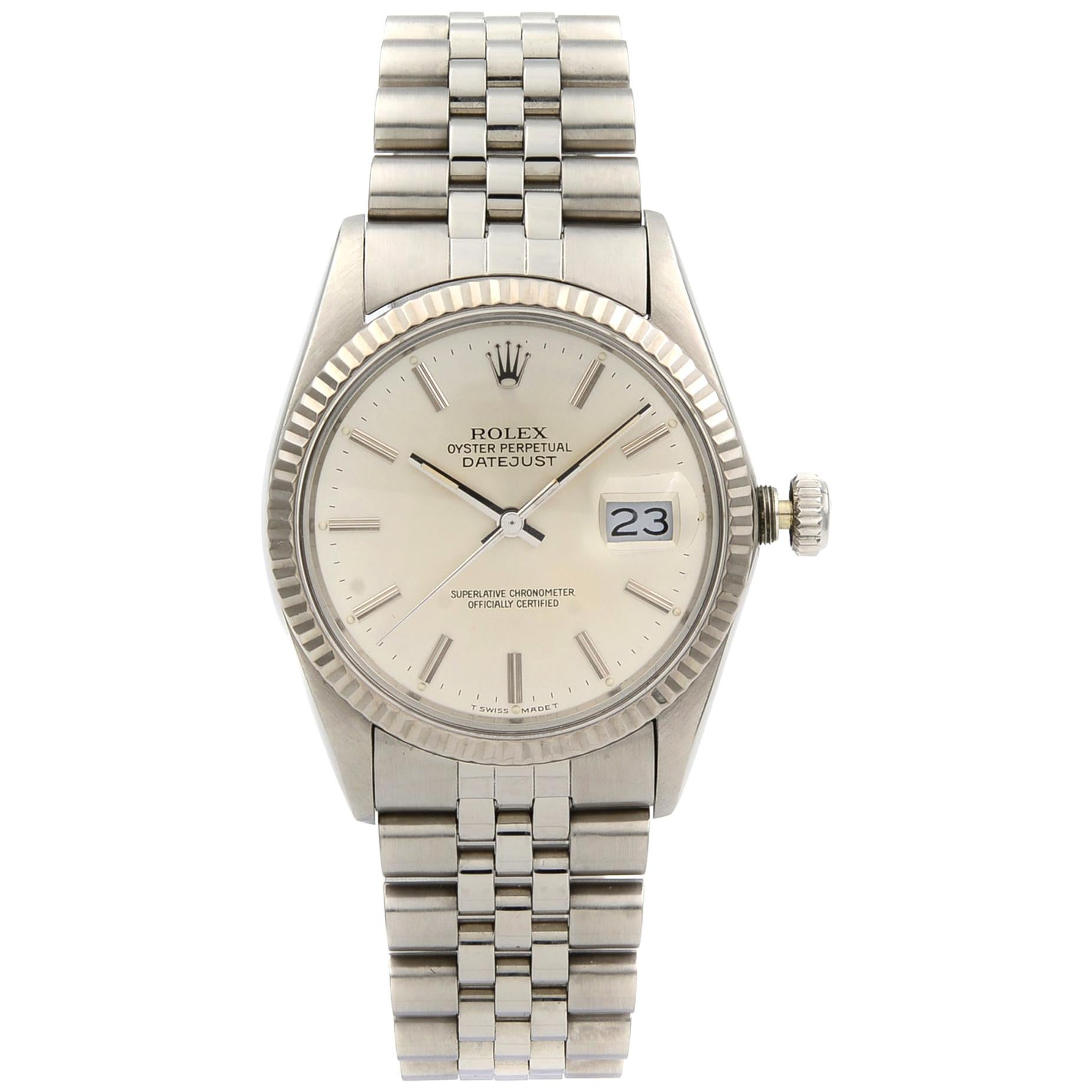 Rolex Datejust Steel 18 Karat White Gold Silver Dial Automatic Men's Watch 16014