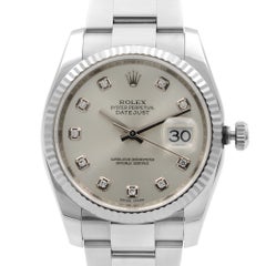 Rolex Datejust Steel 18 Karat White Gold Silver Diamond Dial Watch 116234
