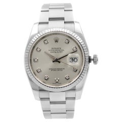Rolex Datejust Steel 18K White Gold Silver Diamond Dial Watch 116234