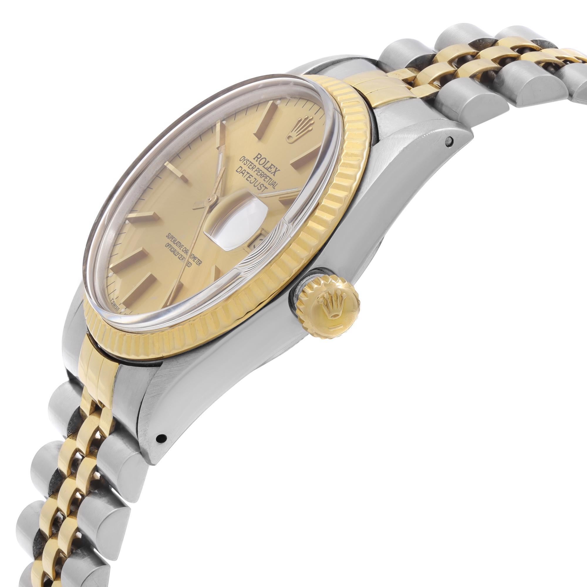 Rolex Datejust Steel 18k Yellow Gold Champagne Dial Automatic Watch 16013 In Good Condition In New York, NY
