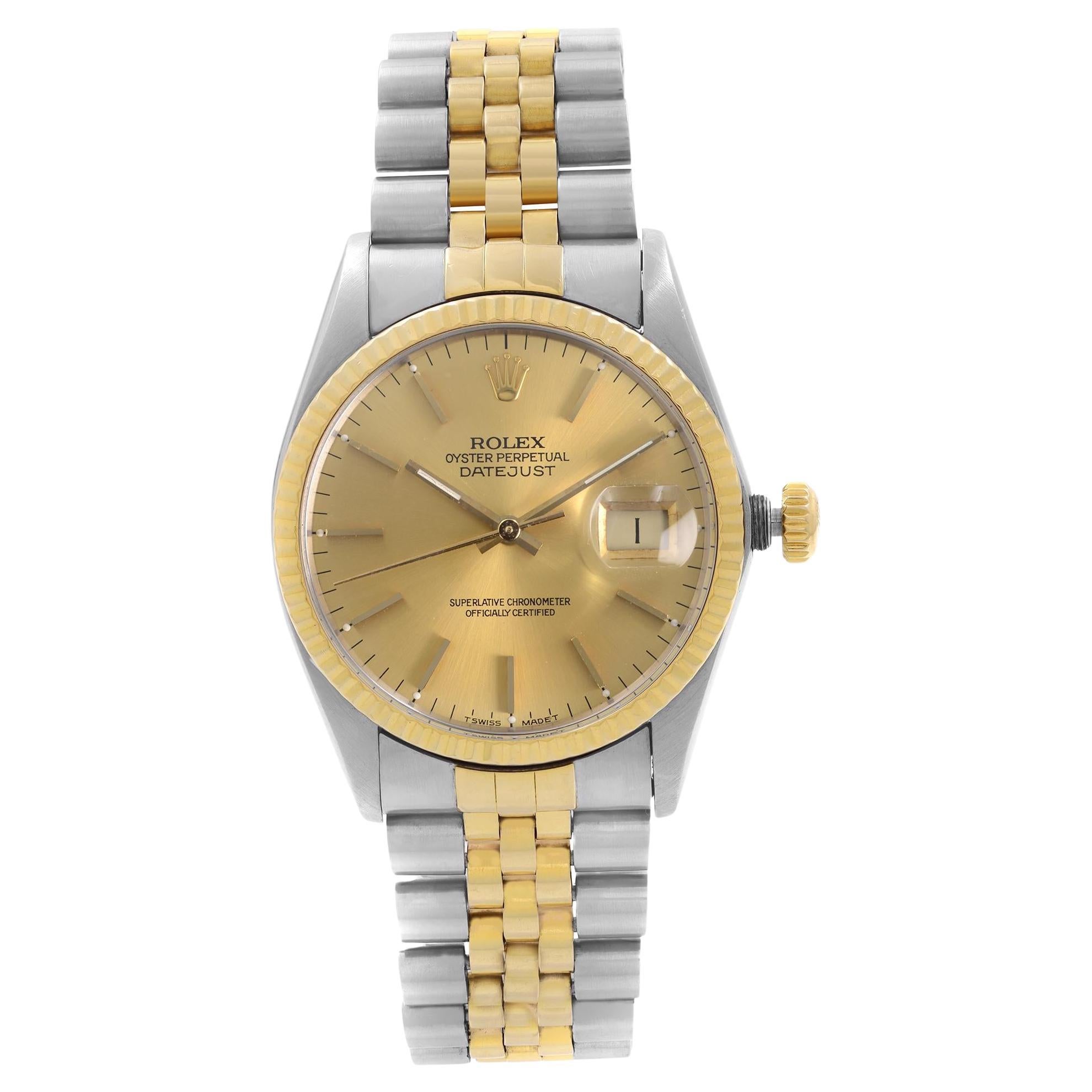 Rolex Datejust Steel 18k Yellow Gold Champagne Dial Automatic Watch 16013