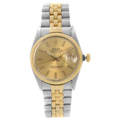 Retro Rolex Datejust Steel 18k Yellow Gold Champagne Dial Automatic Watch 16013