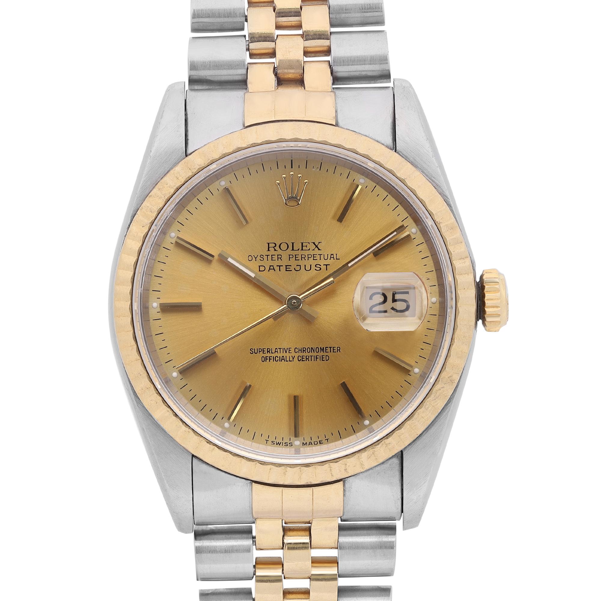 Diese Uhr wurde im Jahr 1991 hergestellt. Starkes, mäßiges Durchhängen des Armbands. Kürzlich gewartet. Mit 2 Jahren Chronostore-Garantie.

Marke: Rolex  Abteilung: Männer  Modellnummer: 16233  Land/Gebiet der Herstellung: Schweiz  Modell: 16233 