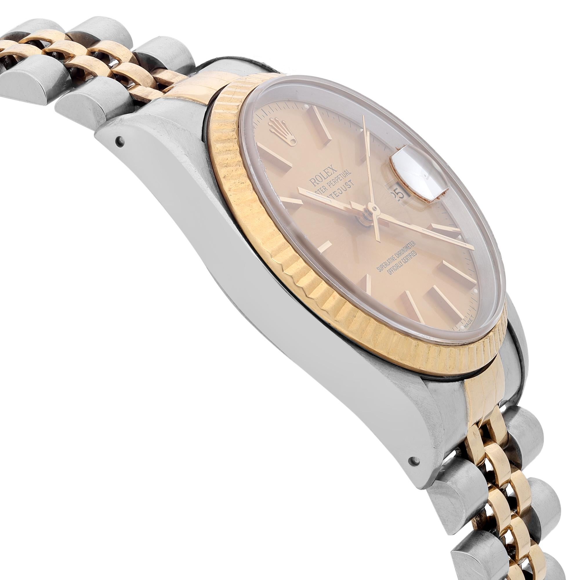 Rolex Datejust 36mm Stahl 18k Gelbgold Champagner Zifferblatt Herrenuhr 16233 im Zustand „Relativ gut“ in New York, NY