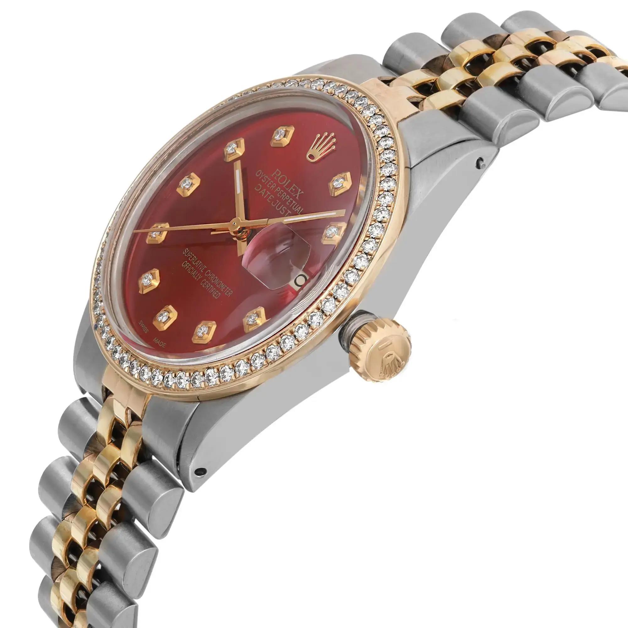 Reloj Rolex Datejust 36mm Acero Oro Amarillo 18K Esfera Roja Diamante Personalizado 16013 en Bueno estado para la venta en New York, NY
