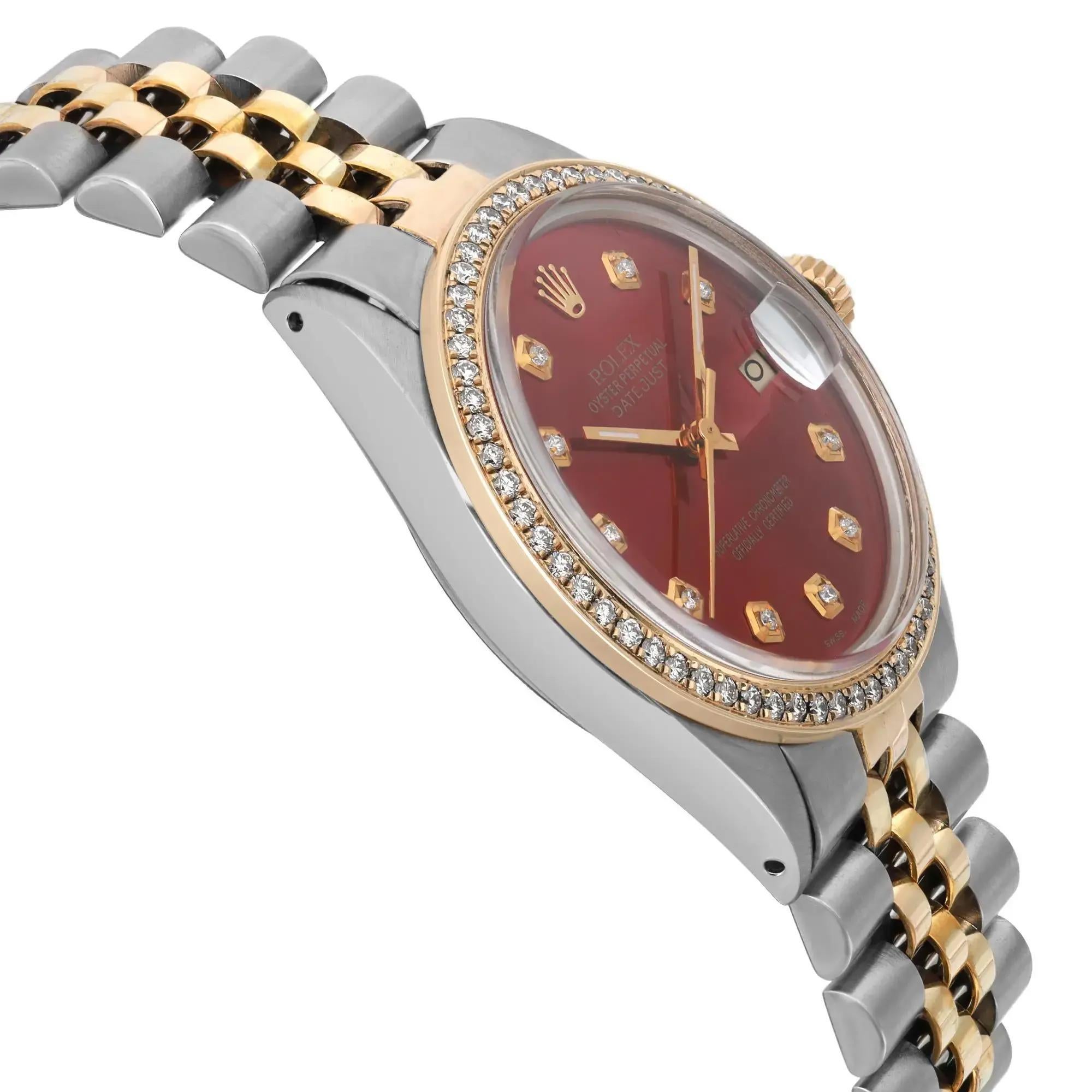 Femenino o masculino Reloj Rolex Datejust 36mm Acero Oro Amarillo 18K Esfera Roja Diamante Personalizado 16013 en venta
