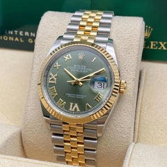 Rolex Datejust 36mm Steel 18k Yellow Gold Green Diamond VI IX Dial Watch 126233