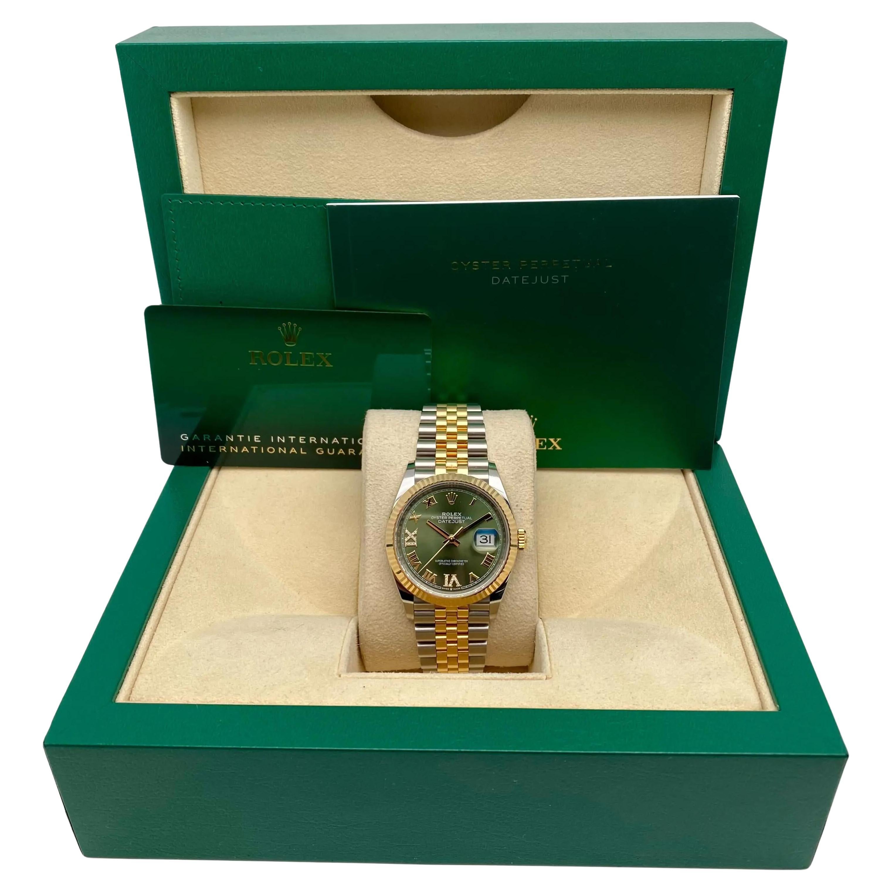 Rolex Datejust 36mm Acciaio 18k Oro Giallo Verde Diamante VI IX Quadrante Orologio 126233
